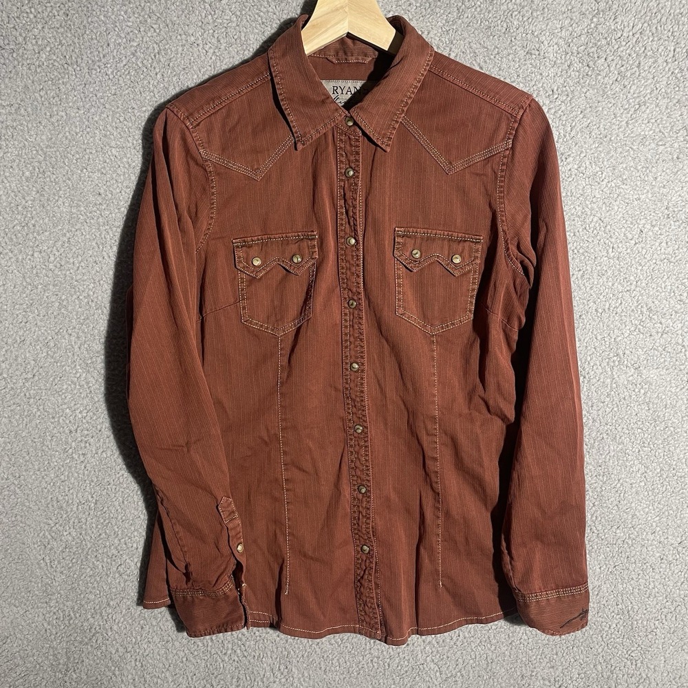 Ryan Michael Shirt Womens Medium Brown Pearl Snap Western Rodeo Cowboy